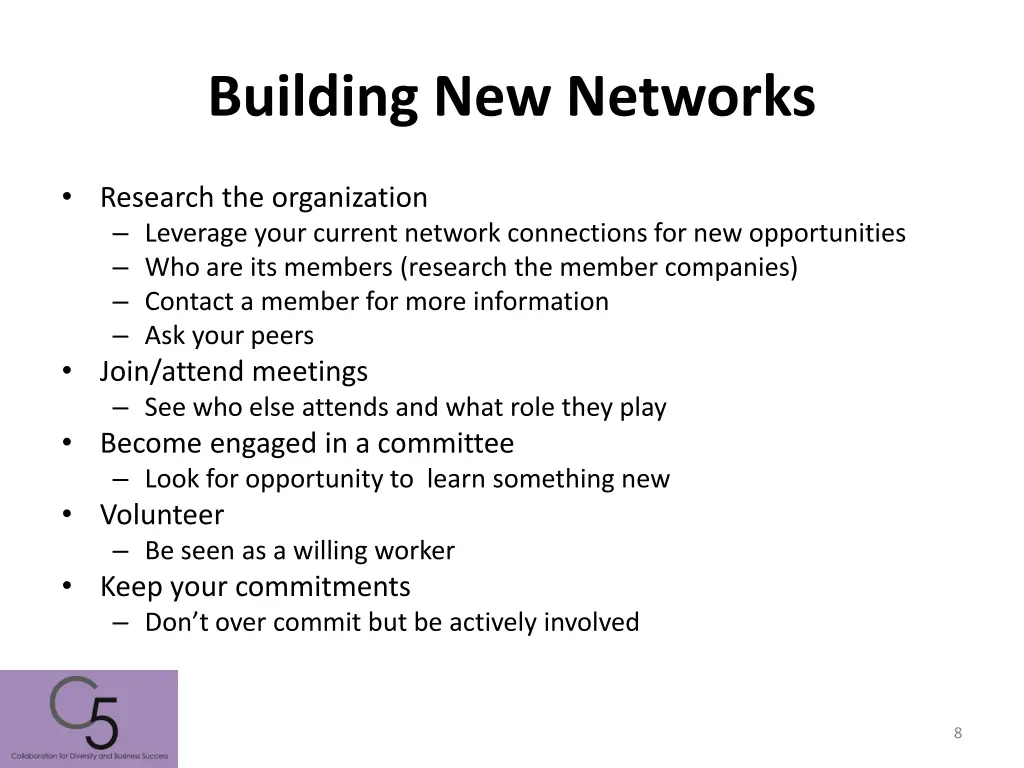 building new networks