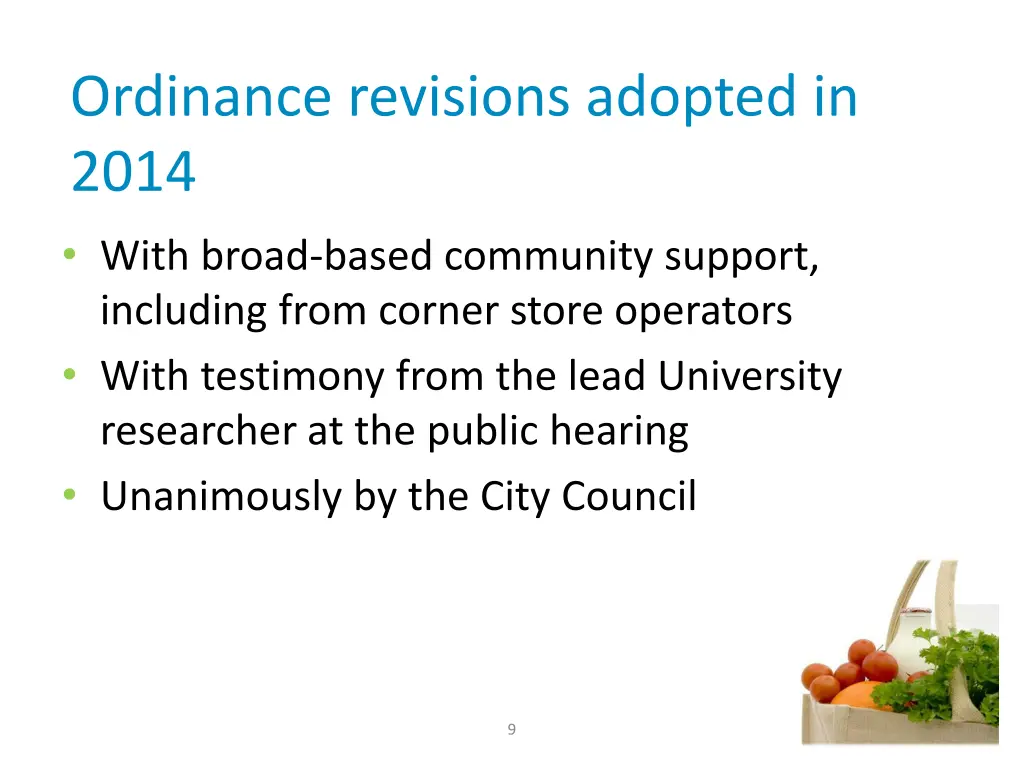 ordinance revisions adopted in 2014 with broad
