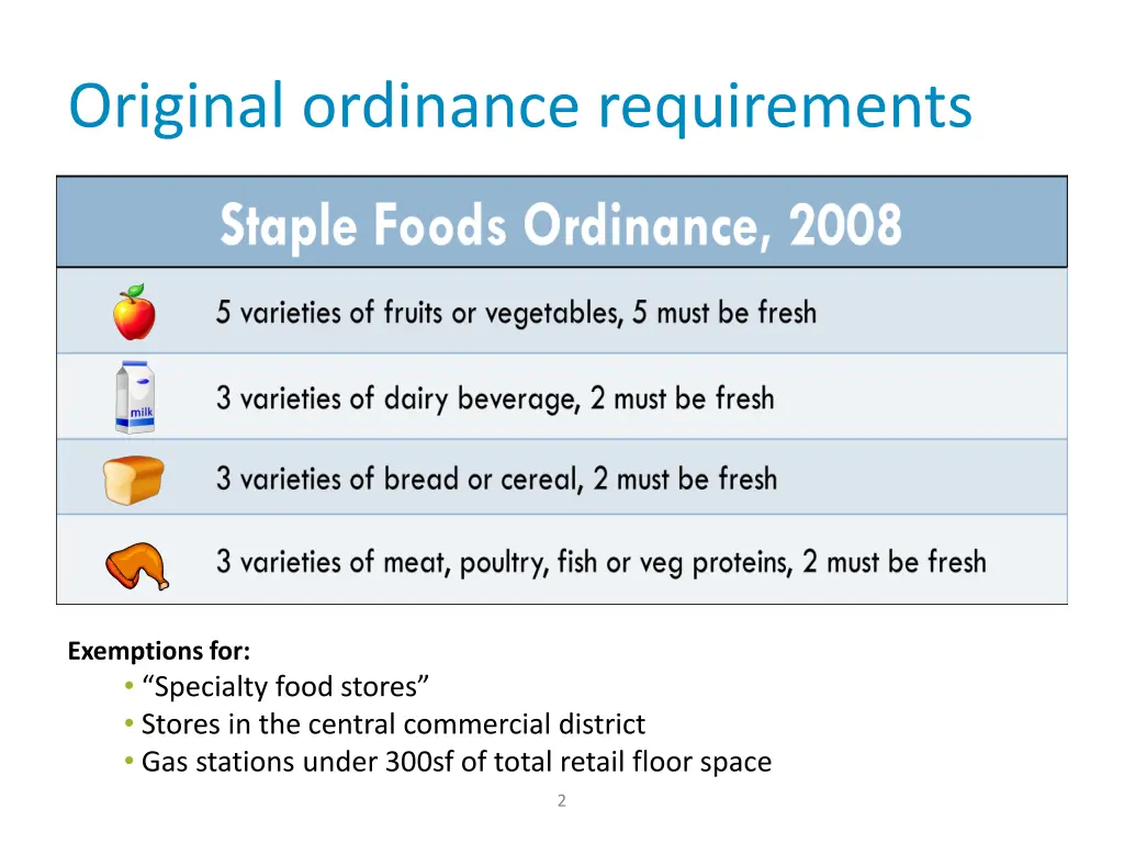 original ordinance requirements