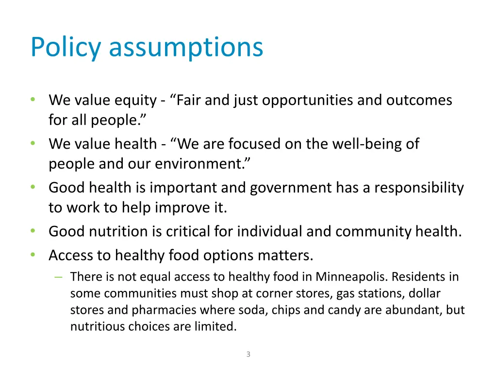 policy assumptions