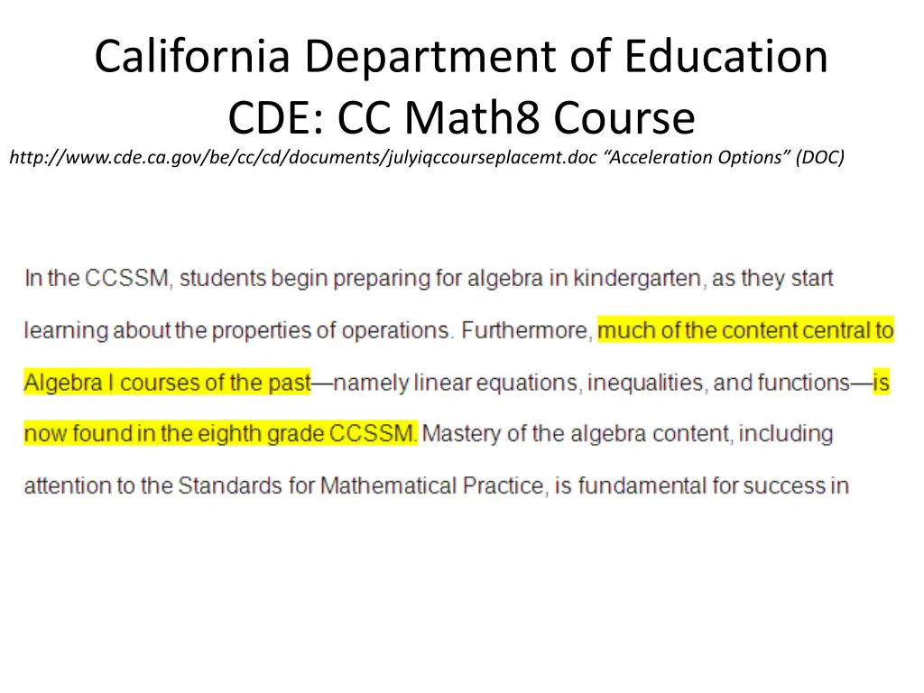 california department of education cde cc math8