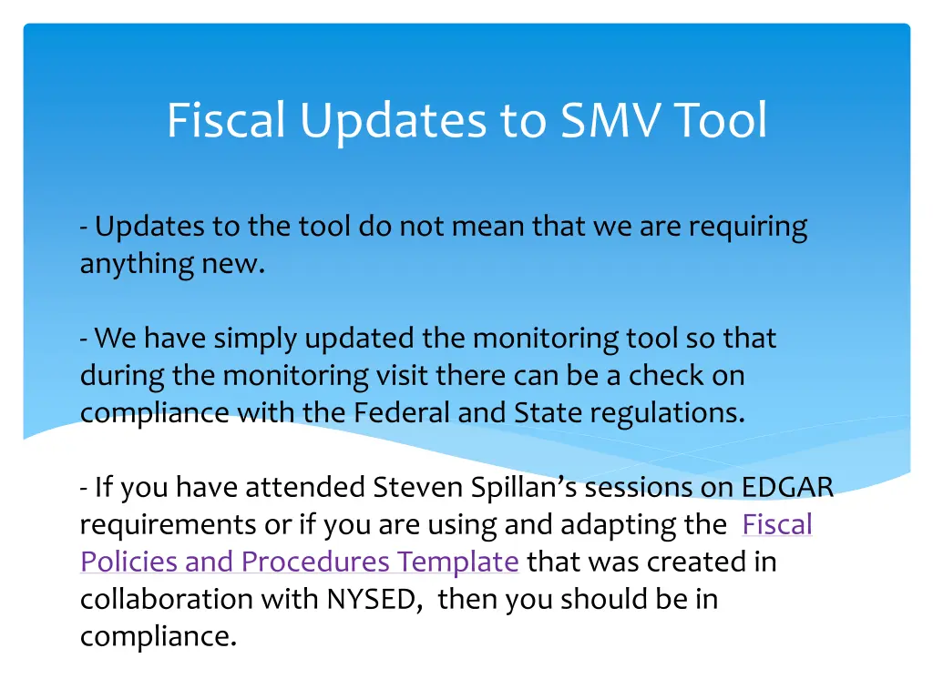 fiscal updates to smv tool