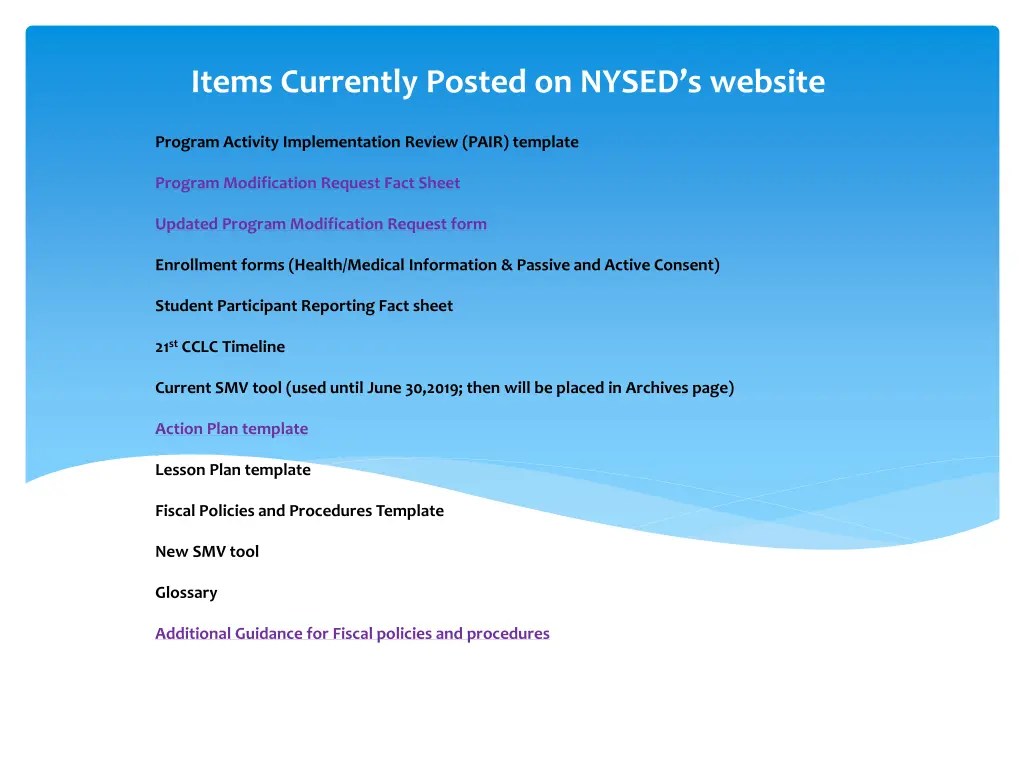 items currently posted on nysed s website