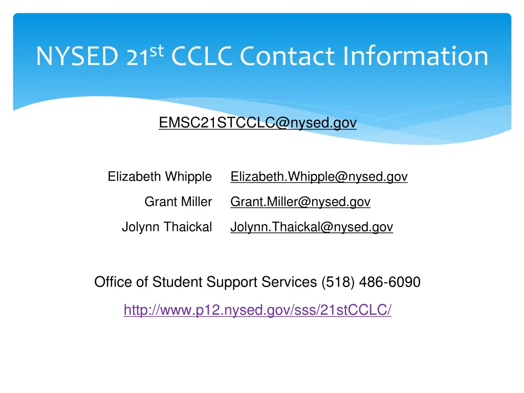 nysed 21 st cclc contact information