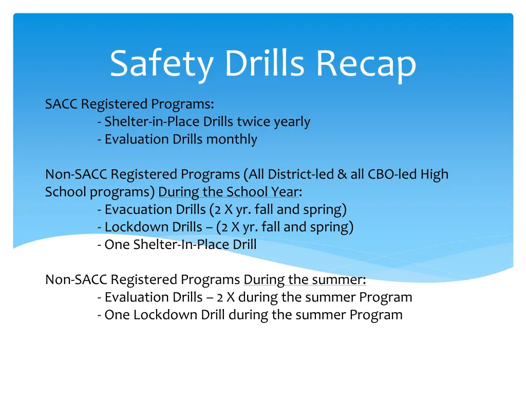 safety drills recap