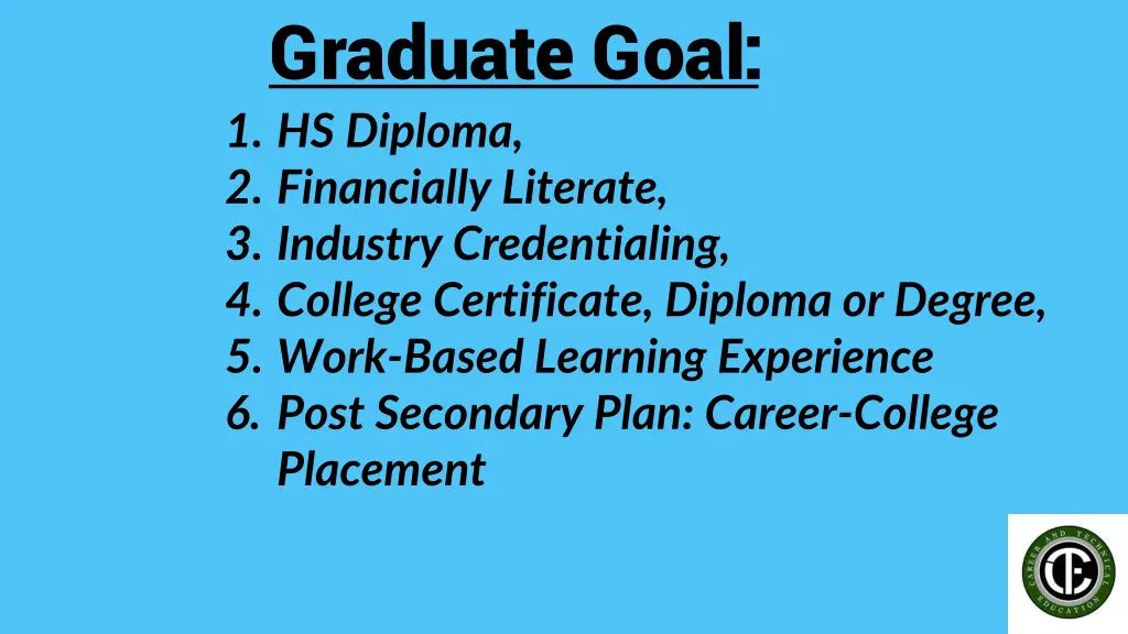 graduate goal 1 hs diploma 2 financially literate