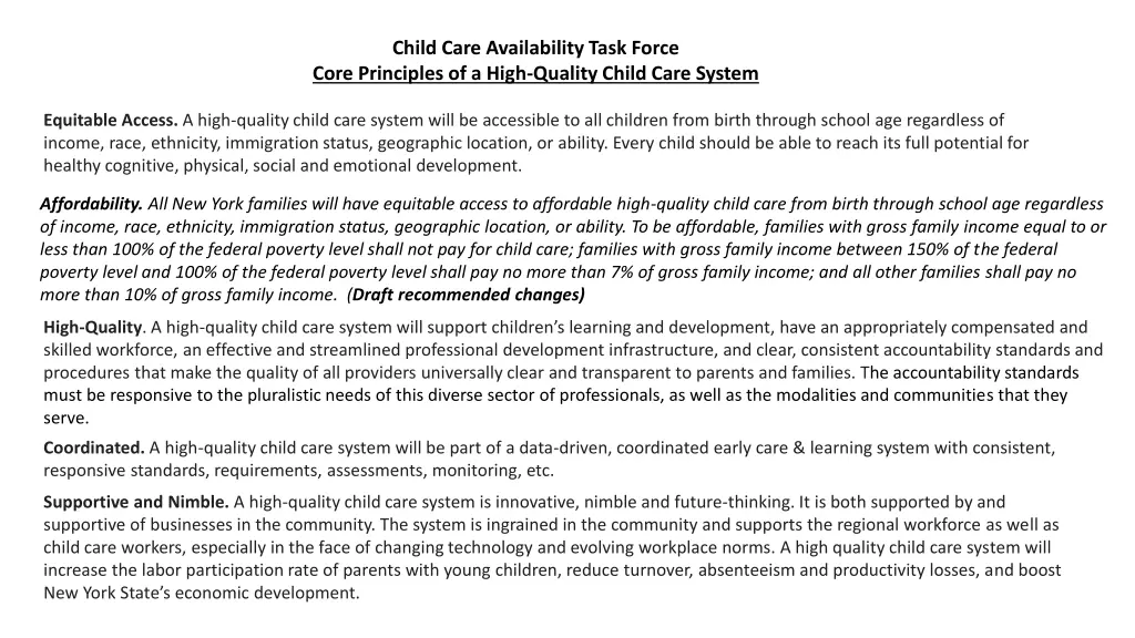 child care availability task force core