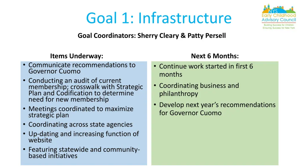 goal 1 infrastructure