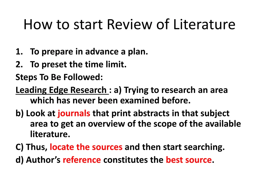 how to start review of literature