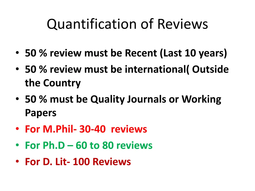 quantification of reviews
