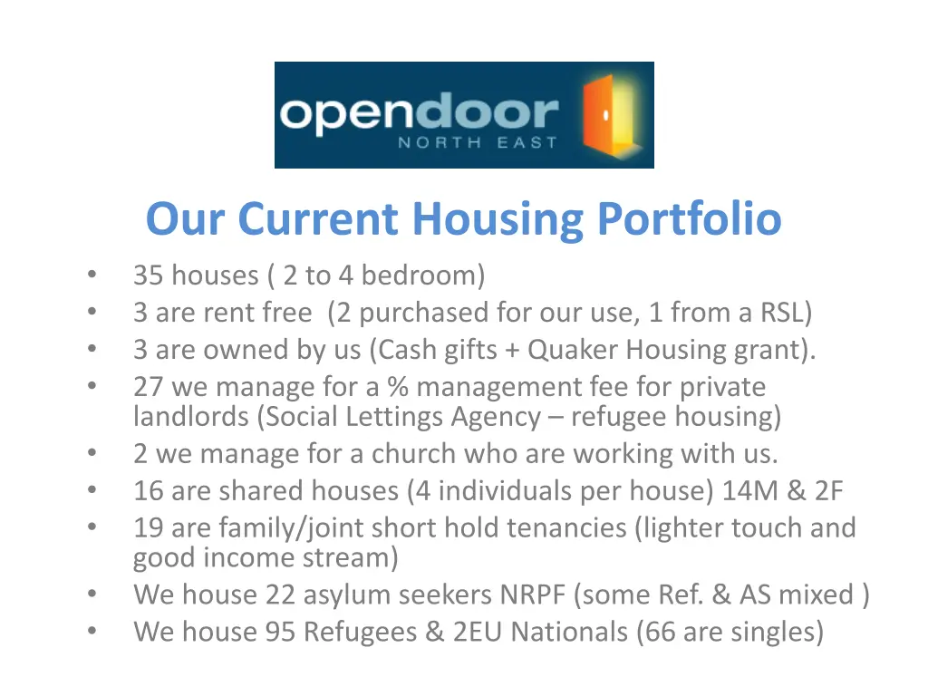 our current housing portfolio 35 houses
