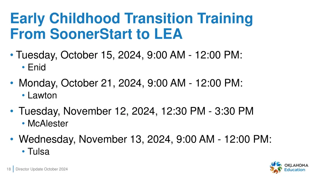 early childhood transition training from