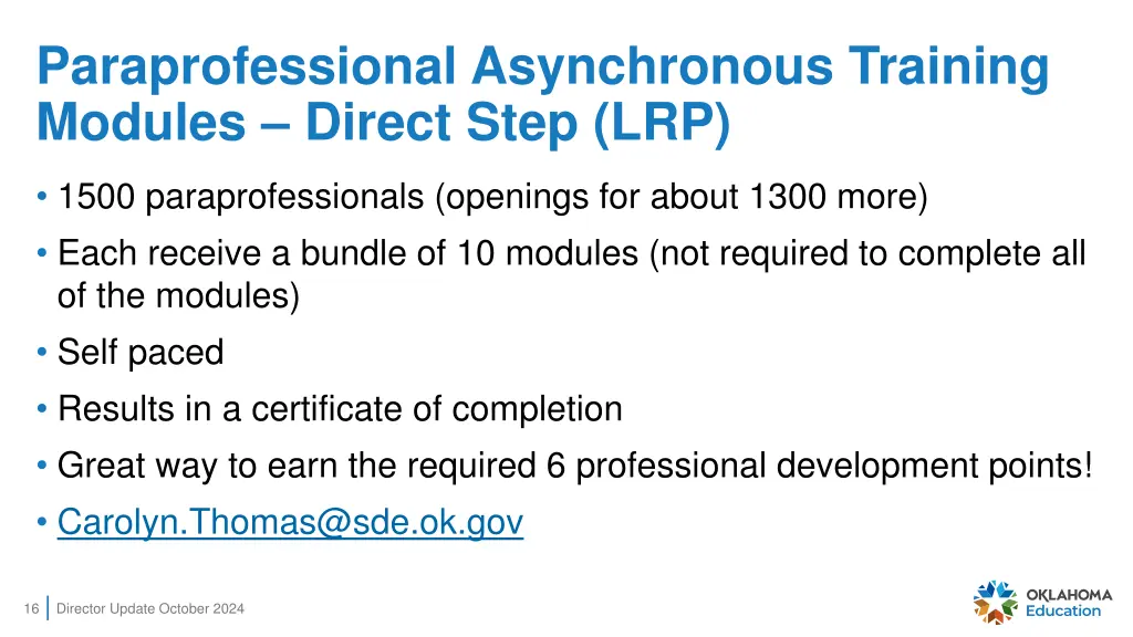 paraprofessional asynchronous training modules