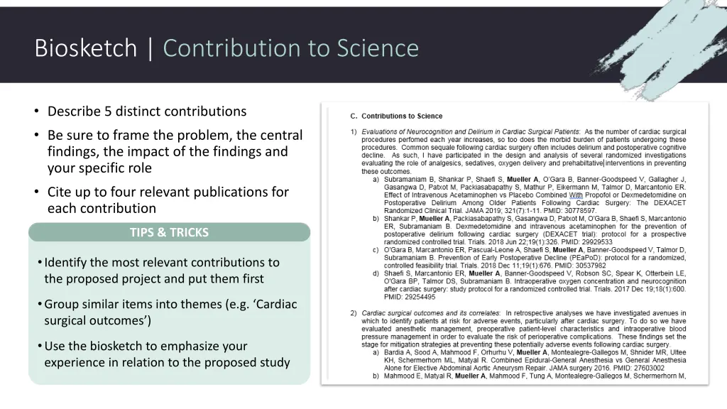 biosketch contribution to science