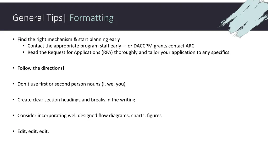 general tips formatting