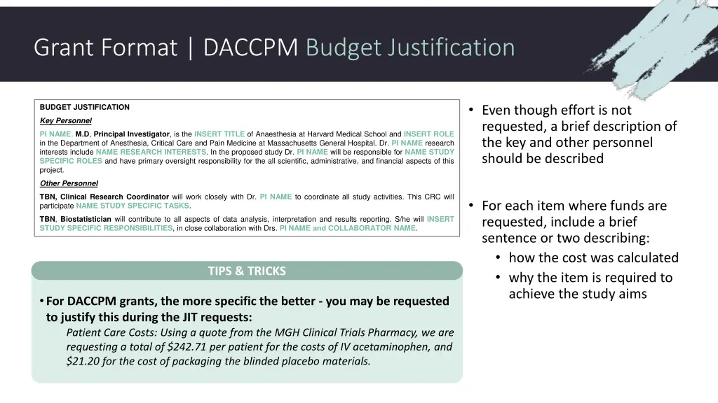 grant format daccpm budget justification