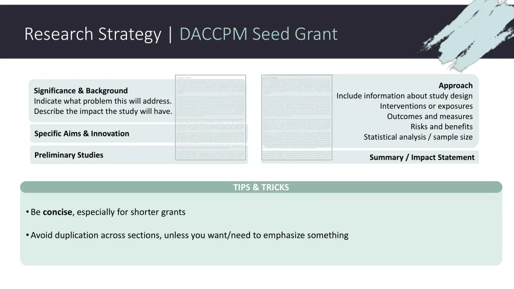 research strategy daccpm seed grant