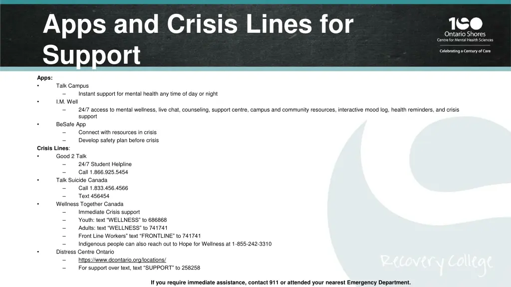 apps and crisis lines for support