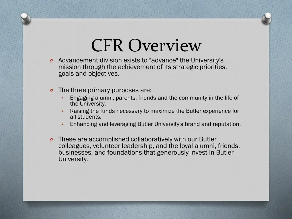 cfr overview o advancement division exists