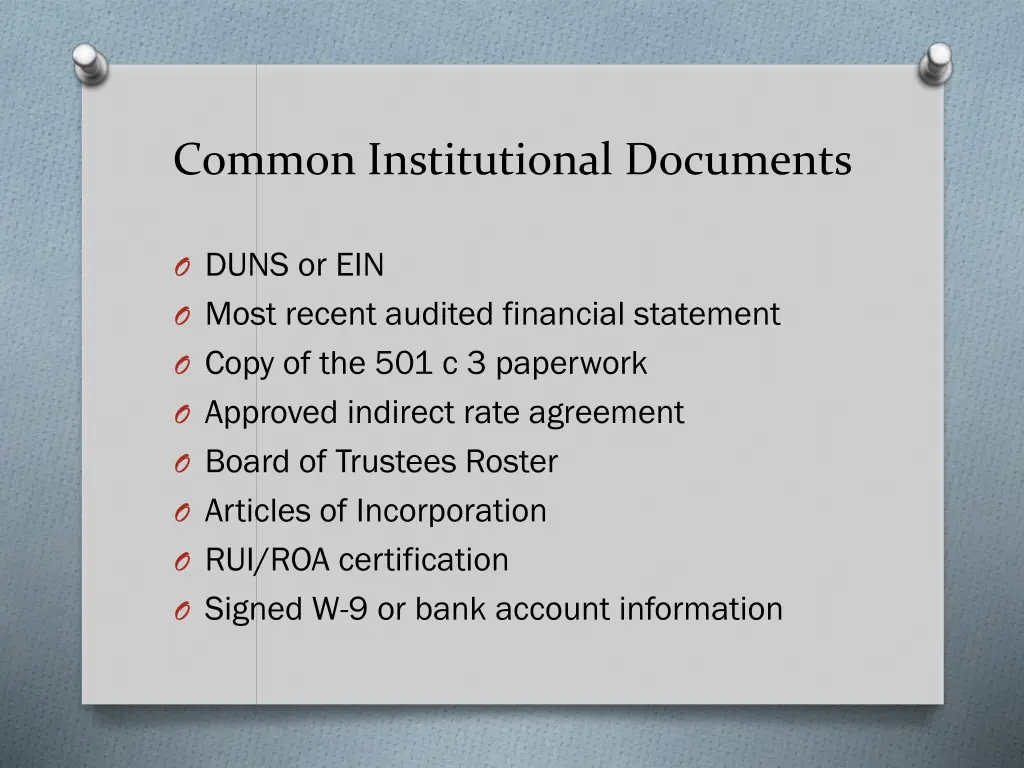 common institutional documents