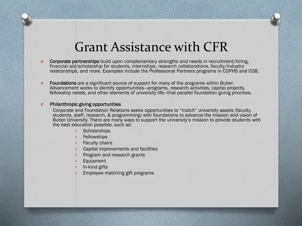 grant assistance with cfr