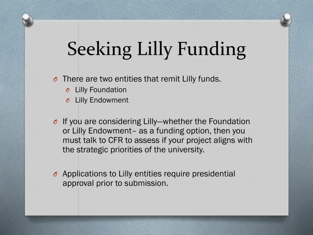 seeking lilly funding