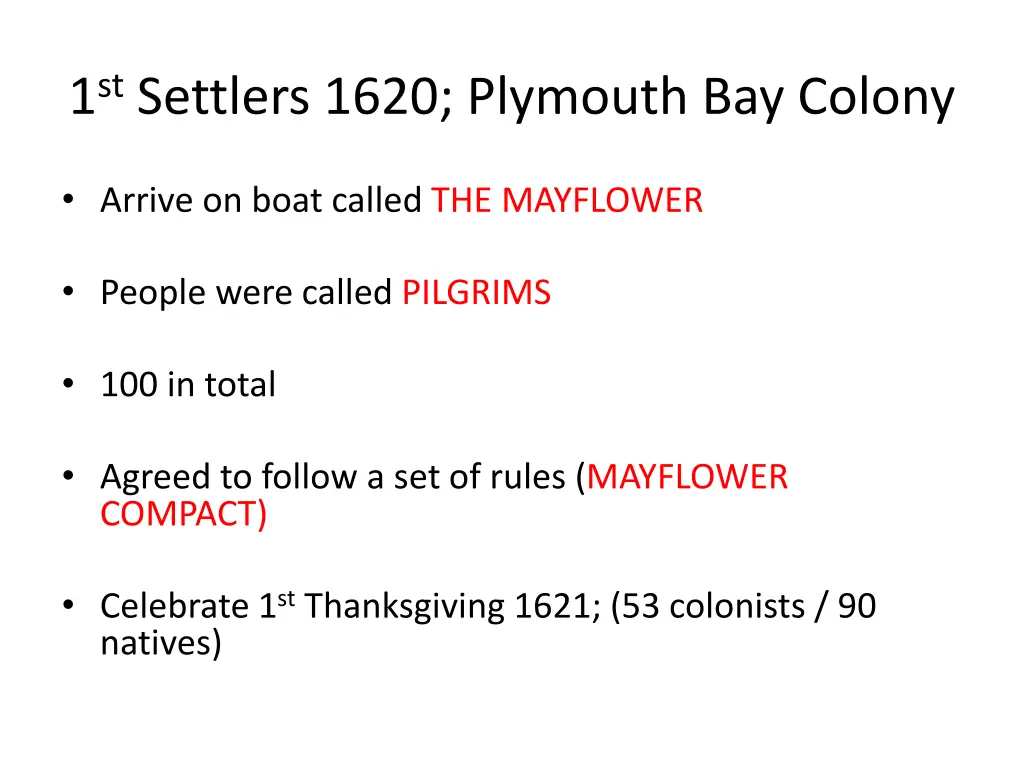 1 st settlers 1620 plymouth bay colony