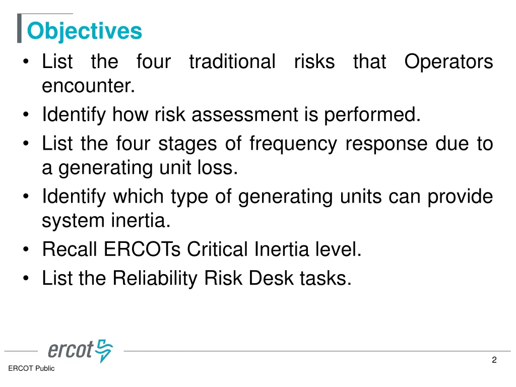 objectives list the four traditional risks that