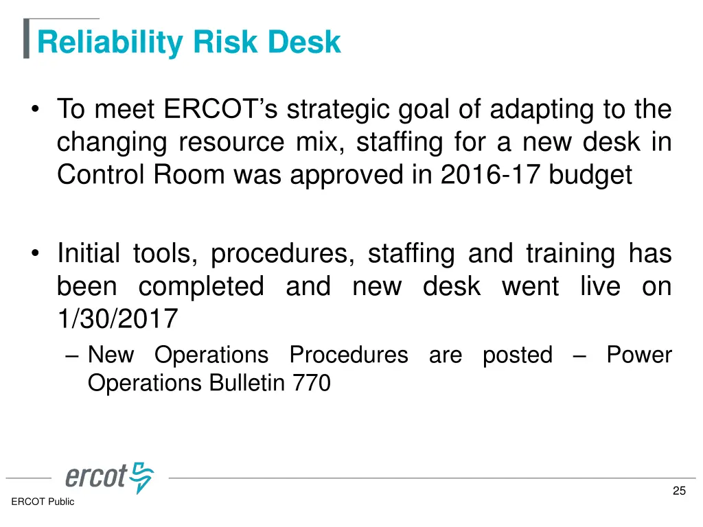 reliability risk desk