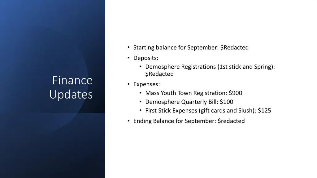starting balance for september redacted deposits
