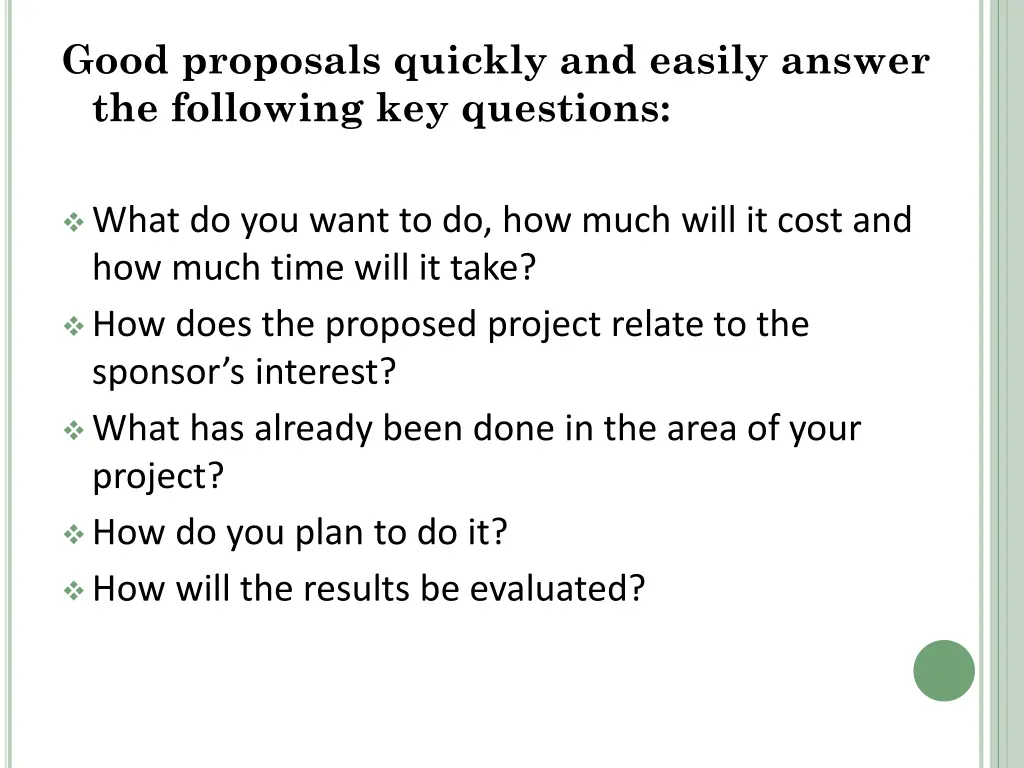 good proposals quickly and easily answer