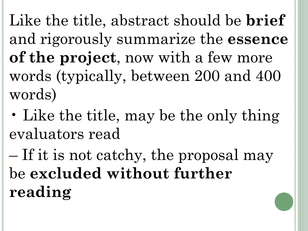 like the title abstract should be brief