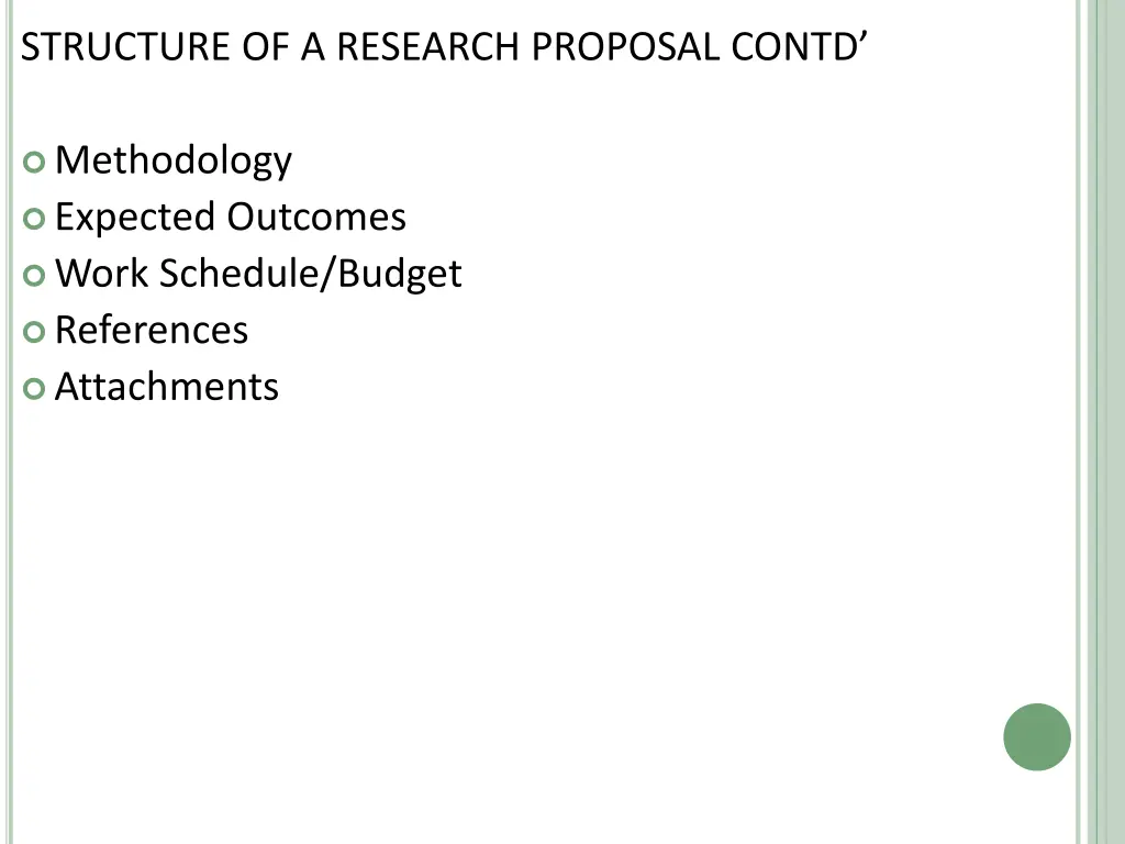 structure of a research proposal contd