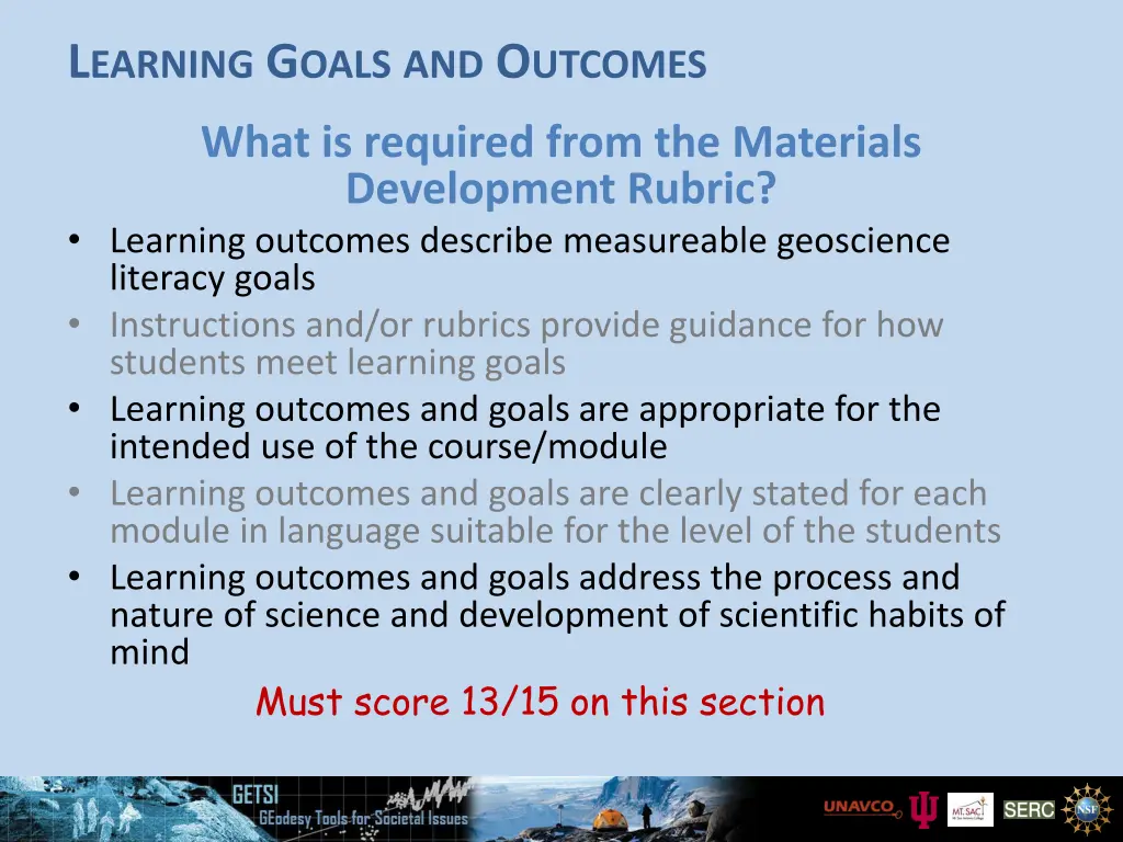 l earning g oals and o utcomes
