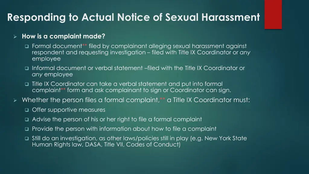 responding to actual notice of sexual harassment