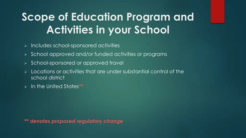 scope of education program and activities in your