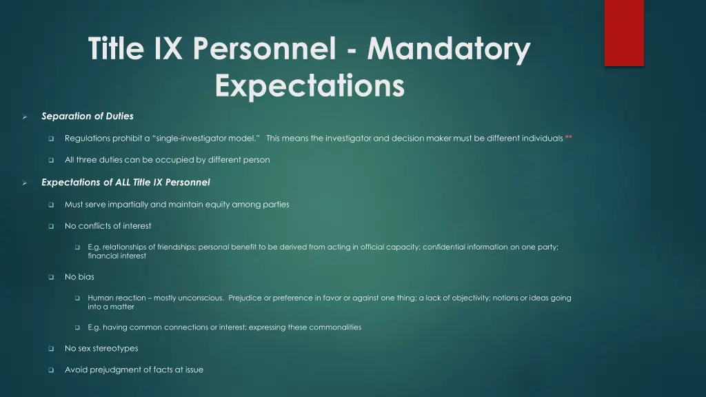 title ix personnel mandatory expectations