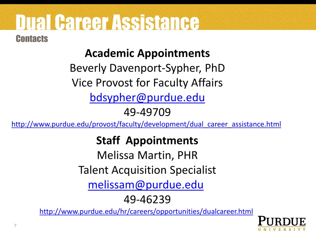 dual career assistance contacts academic