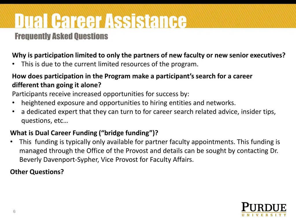 dual career assistance frequently asked questions
