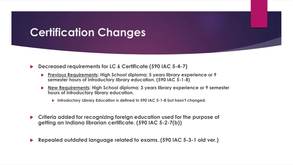 certification changes 1
