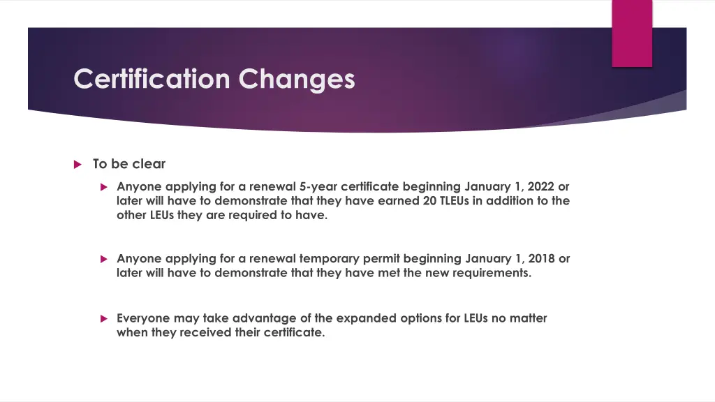 certification changes 2