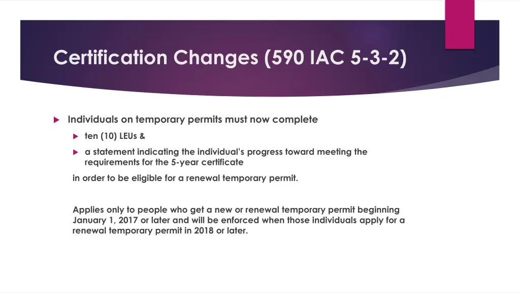 certification changes 590 iac 5 3 2