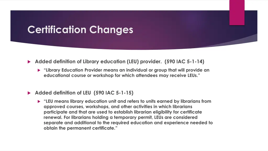 certification changes