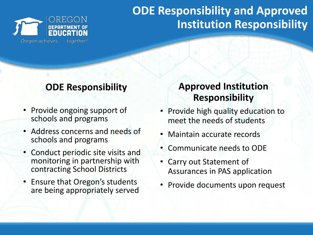 ode responsibility and approved institution