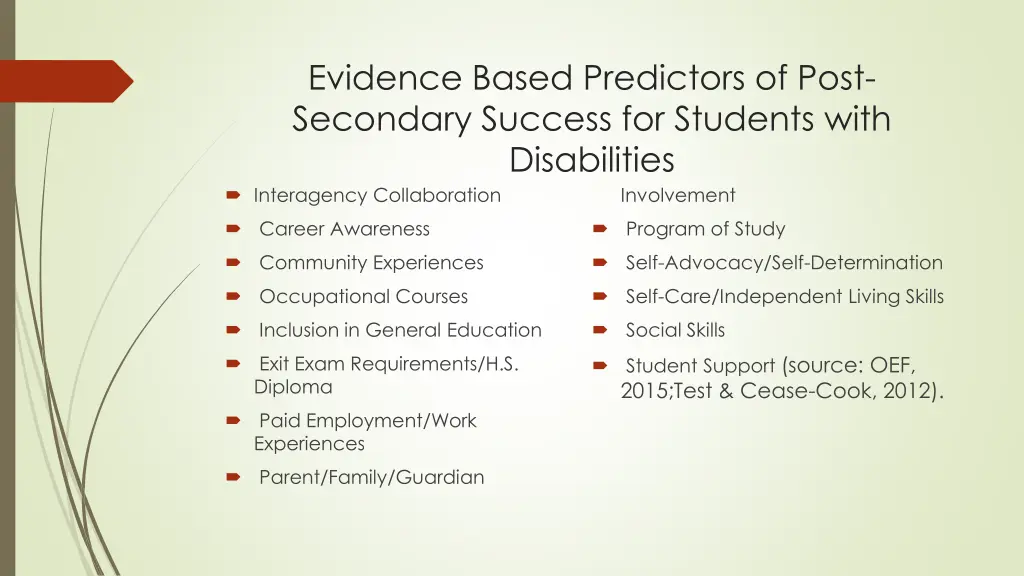 evidence based predictors of post secondary