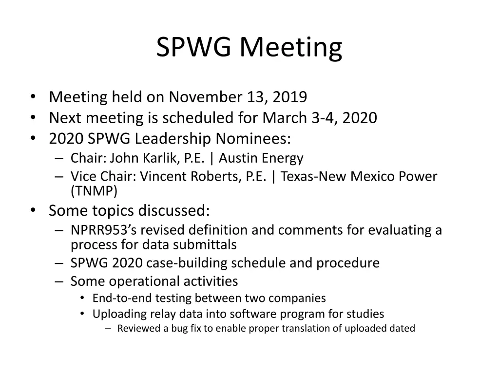 spwg meeting