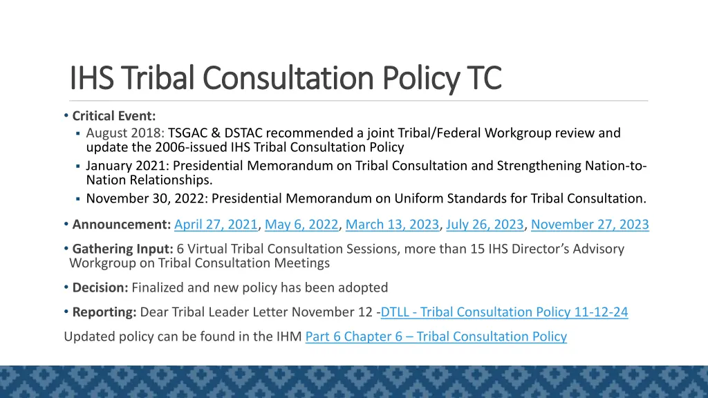 ihs tribal consultation policy tc ihs tribal