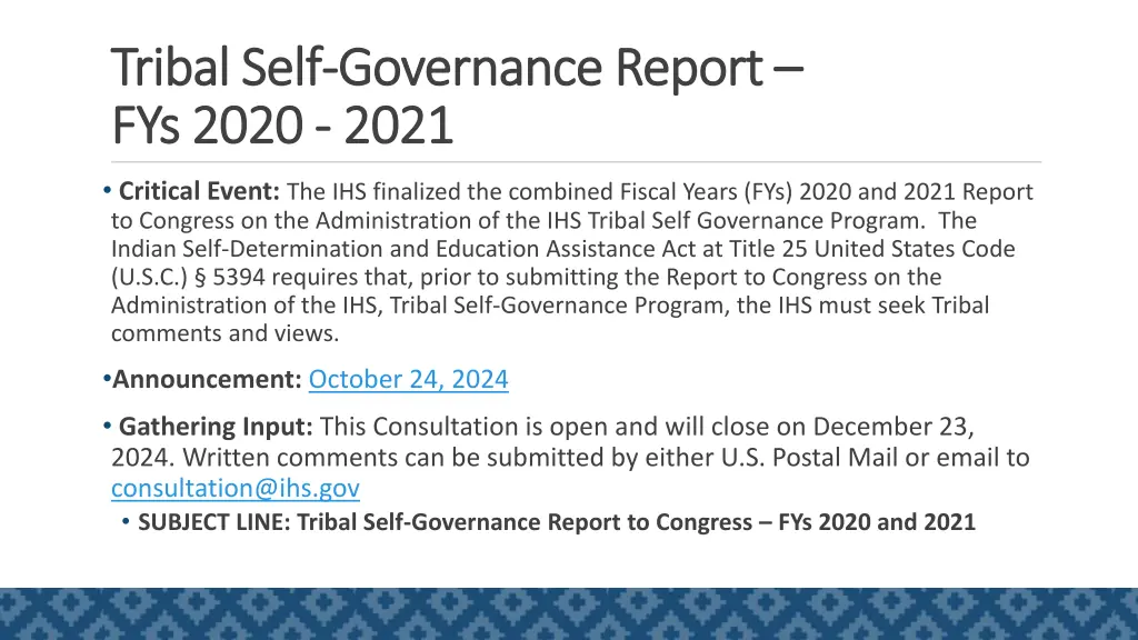 tribal self tribal self governance report 1
