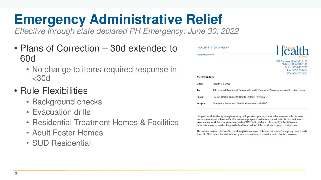 emergency administrative relief effective through
