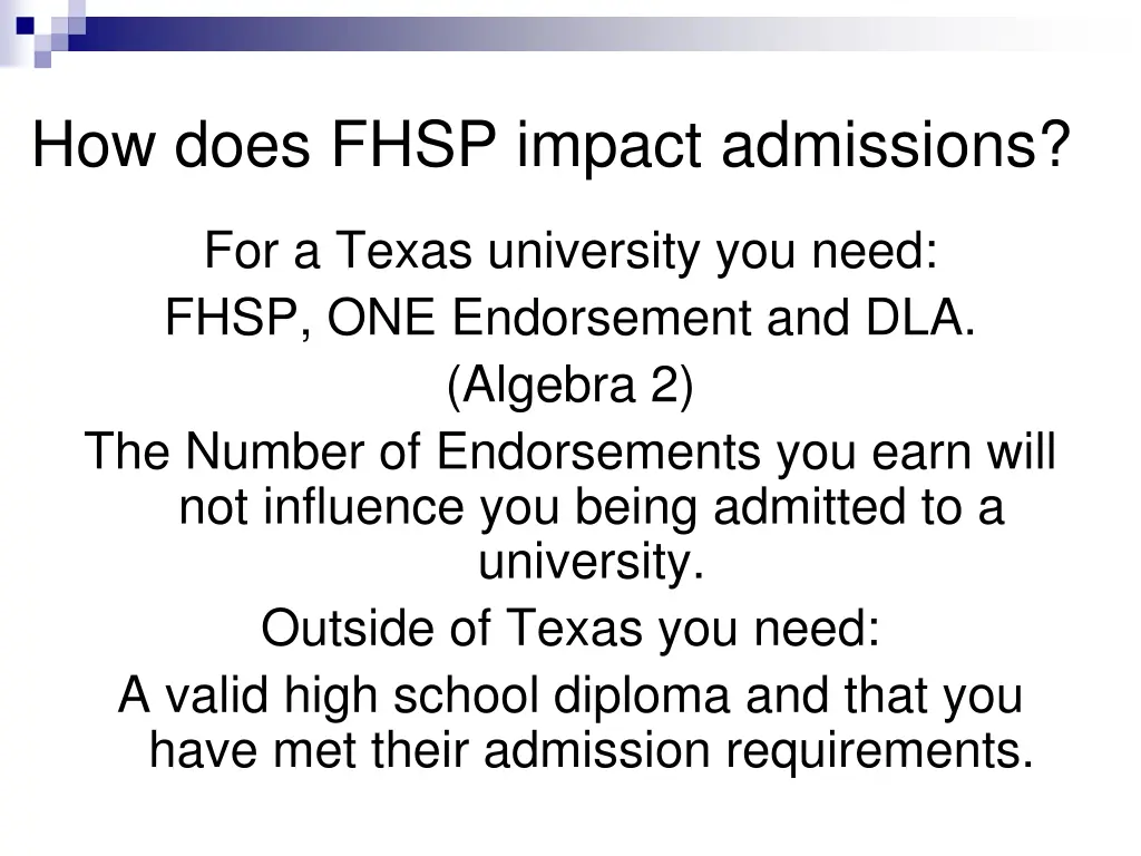 how does fhsp impact admissions